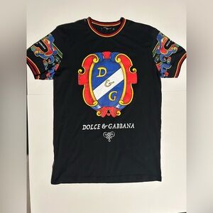 Dolce & Gabbana Black T-Shirt with Colorful Crest